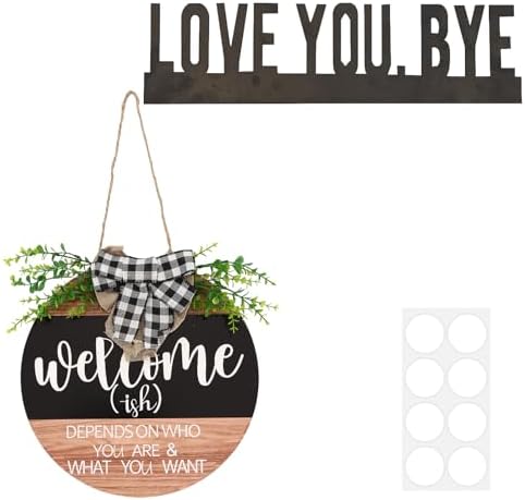 Front Door Decorations Welcome Wreaths with Green Plants and Plaid Ribbons