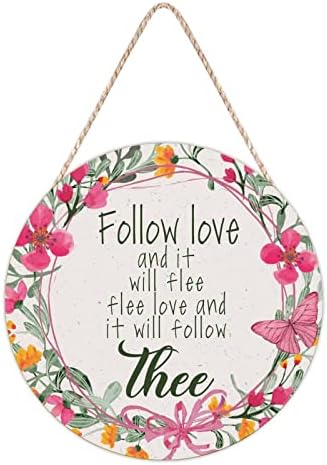 Farmhouse Front Door Hanger Vintage Floral Wreath Wood Sign