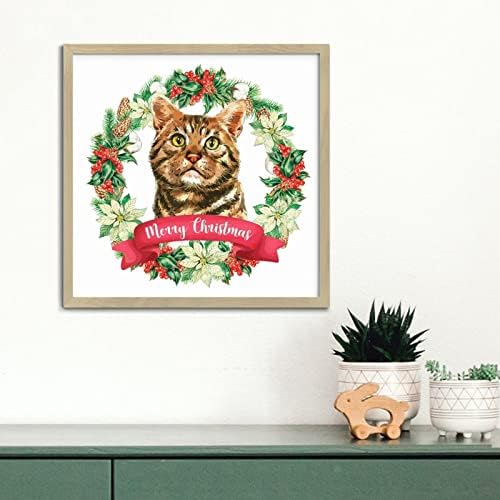Animal Print Christmas Wreath Wood Framed Sign 12x12in