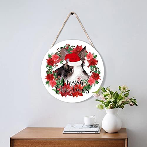 Cute Christmas Rabbit Door Hanger with Holly Wreath