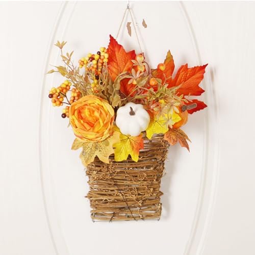 Autumn Door Wreath with Flowers and Decorative Elements