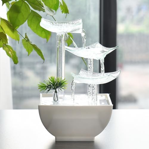 3 Layer Tabletop Waterfall Fountain with Glass Lotus Leaf
