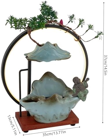 Indoor Tabletop Waterfall with LED Light and Artificial Plants