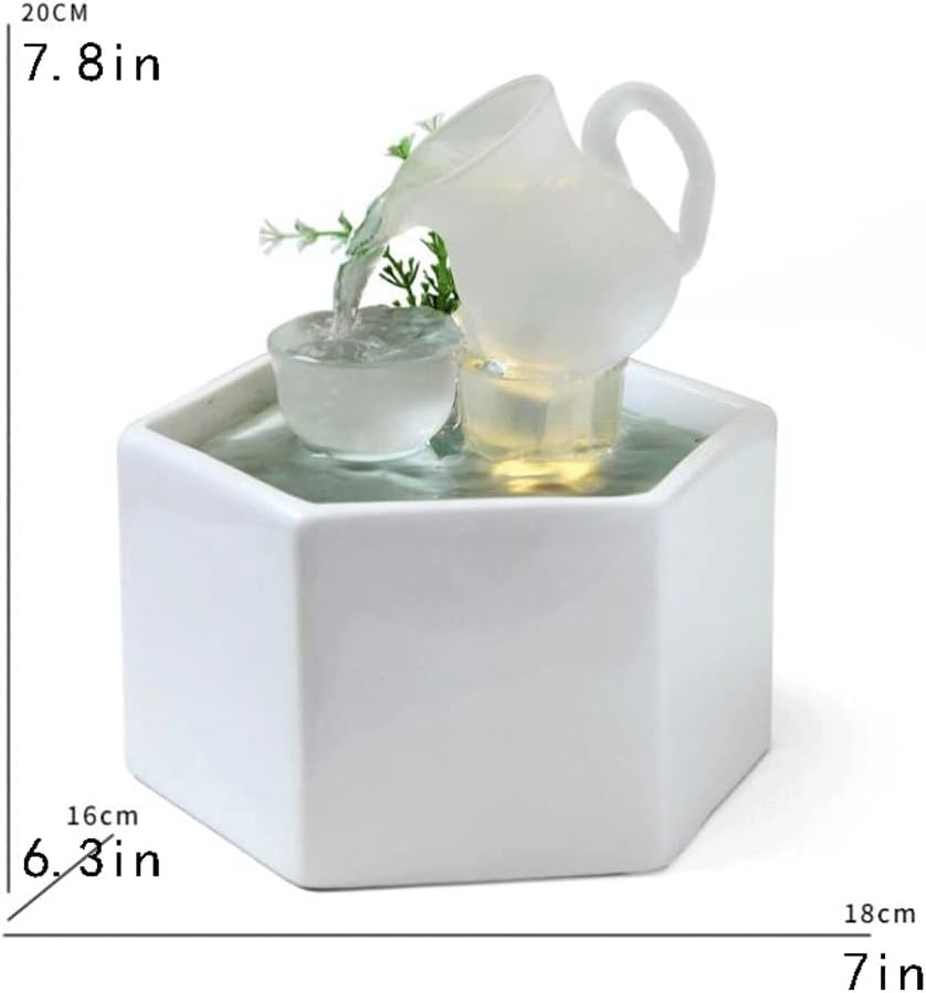 White Tabletop Fountain with Teapot Teacup Design