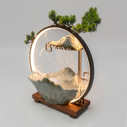 PROYONGOO Indoor Waterfall Fountain with LED Light and Artificial Plant