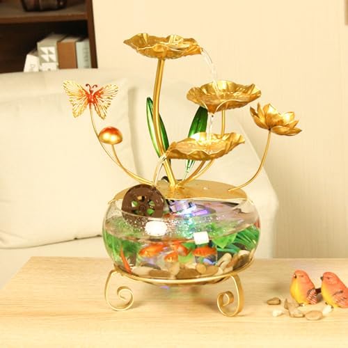 Modern Lotus Leaf Tabletop Fountain with LED Light and Butterfly Design