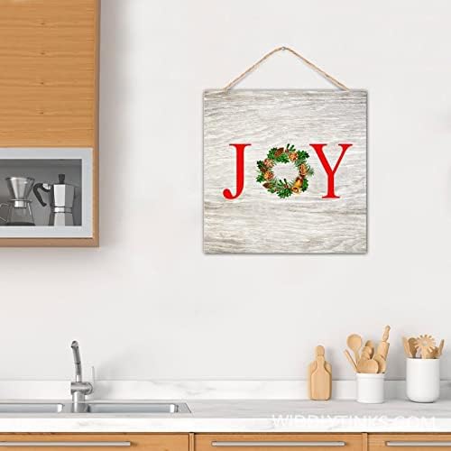 CustonCares Joy Christmas Flowers Wreath Wooden Sign