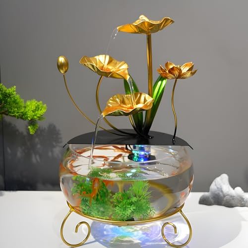 Indoor Water Fountain with Fish Tank and Crystals
