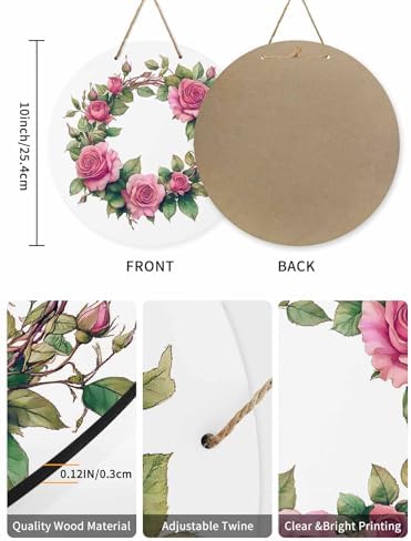 Welcome Sign with Red Rose Wreath Door Decor 10 Inch