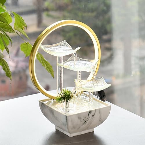 3 Layer Tabletop Waterfall Fountain with Glass Lotus Leaf