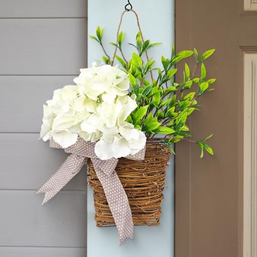 Cream Hydrangea Door Wreath Basket Hanger Decor