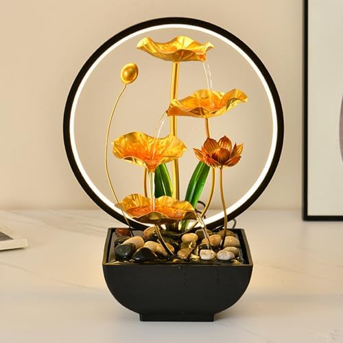 4 Layer Metal Lotus Tabletop Water Fountain for Home Office Decor