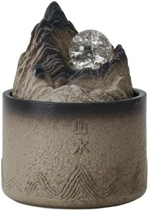 Brown Ceramic Mini Tabletop Fountain Indoor Decoration