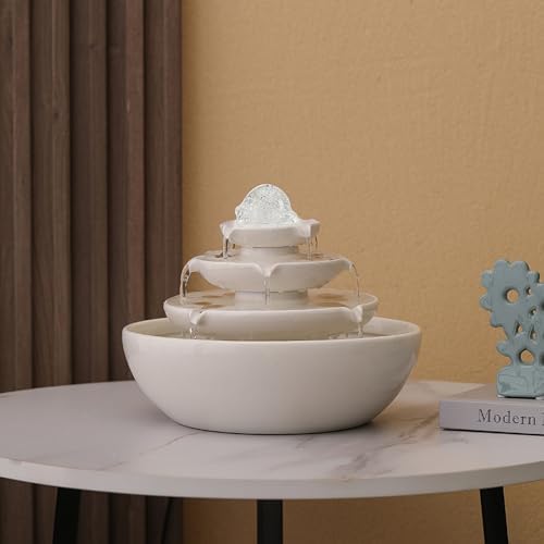 Modern White Ceramic Tabletop Fountain for Home Office Decor