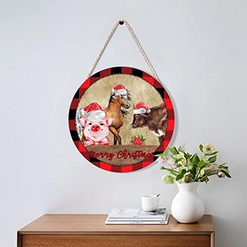 Farmhouse Door Hanger with Santa Hat and Farm Animals