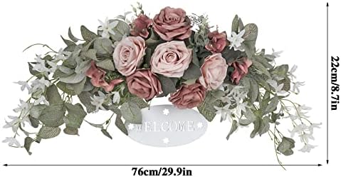 POTRUWE Orange Artificial Rose and Leaf Front Door Wreath