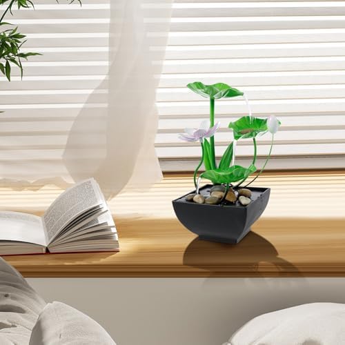 Elegant Desktop Water Fountain with USB Power Indoor Fountain Decor Green Leaf Water Lily Design