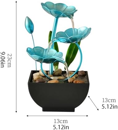 Indoor Metal Lotus Leaf Blue Tabletop Fountain for Relaxation Home Office Decor