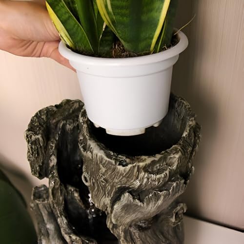 14-inch Log Tabletop Fountain with LED Lights and Planting Area