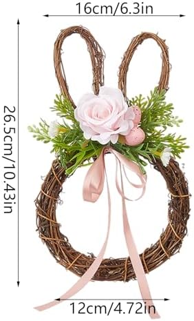 Easter Bunny Wreath Door Decoration with Rattan Frame