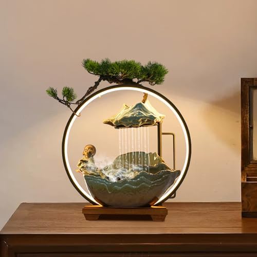 Cute Monk Statue Waterfall Humidifier with LED Light and Atomizer Mist