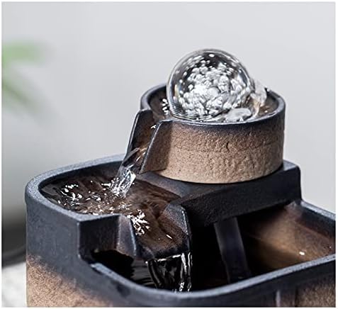 EVSER Indoor Tabletop Fountain Ceramic Brown Brass Water Fountain for Office Home Bedroom Desk Decoration