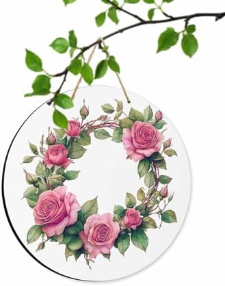 Welcome Sign with Red Rose Wreath Door Decor 10 Inch
