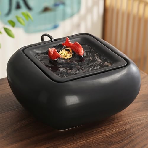 White Tabletop Ceramic Water Fountain with Goldfish