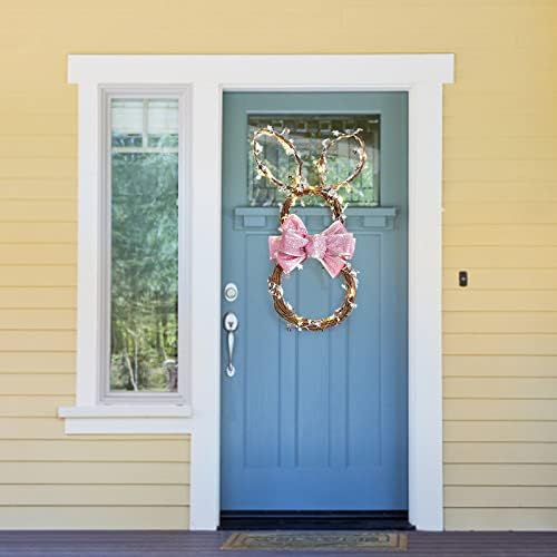 Cakina Foldable Rattan Rabbit Wreath Hanger with LED Light