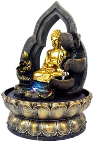 11 Inch Gold Buddha Tabletop Fountain with LED Light
