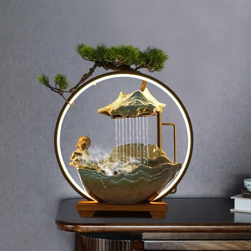 Little Monk Waterfall Indoor Fountain with LED Light and Mist