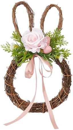 Easter Bunny Wreath Door Decoration with Rattan Frame