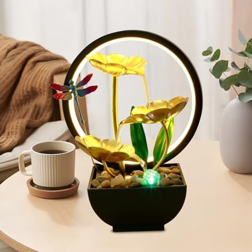 Dragonfly Tabletop Water Fountain with LED Ring Light and Humidifier