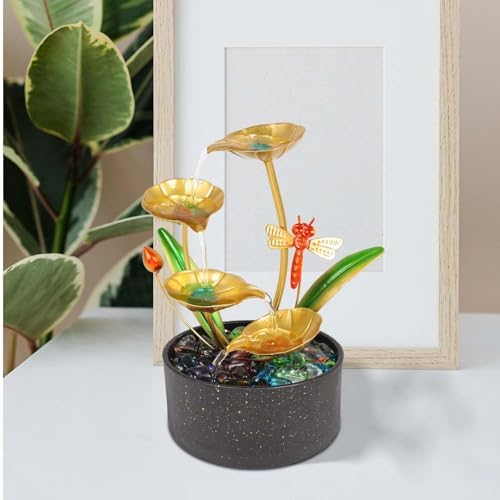 Bocnity 4 Tier Lotus Fountain with LED Lights and Crystals