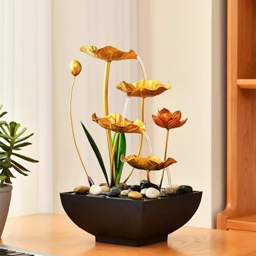 4 Layer Metal Lotus Tabletop Water Fountain for Home Office Decor