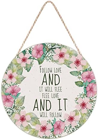 Farmhouse Door Hanger Vintage Floral Wreath Wood Sign 10x10in