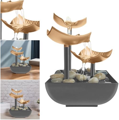 Tabletop Water Fountain with LED Light Indoor Zen Decor