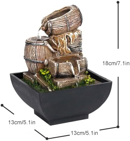Tabletop Fountain with LED Light and Wood Barrel Design