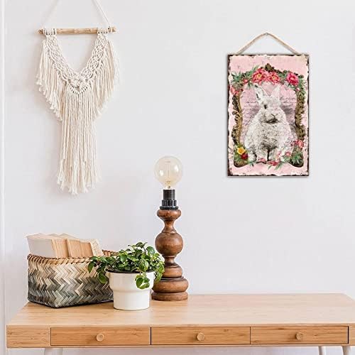 Welcome Easter Bunny Rabbit Door Sign Spring Wooden Wreath Outdoor Decor