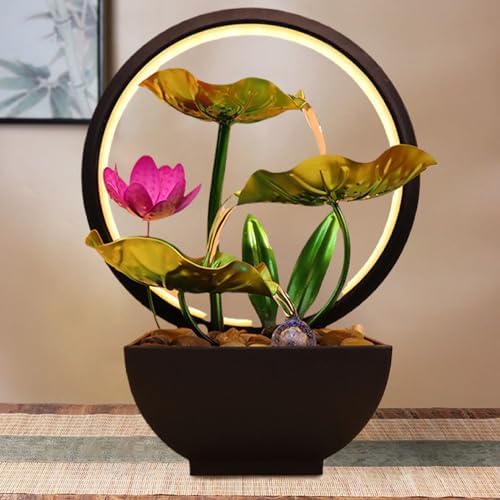 Indoor Waterfall Fountain with Light and Lotus Design