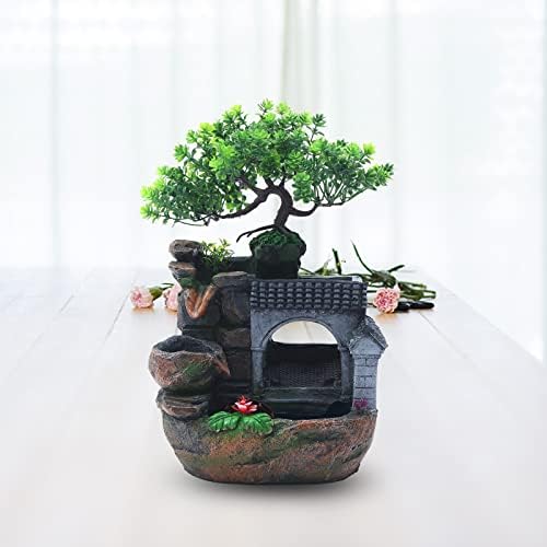 WINNIESHOP Indoor Tabletop Waterfall Fountain with Lights and Plants