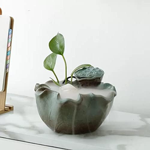 Ceramic Lotus Leaf Tabletop Water Fountain with Mist