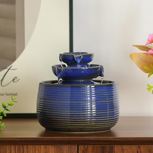 Outdoor Indoor Water Feature Fountain Waterfall Tabletop Mini Ceramic Garden Fountain Blue A171