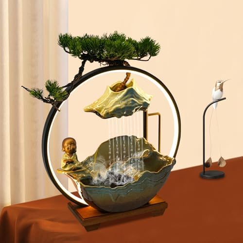 Cute Monk Statue Waterfall Humidifier with LED Light and Atomizer Mist