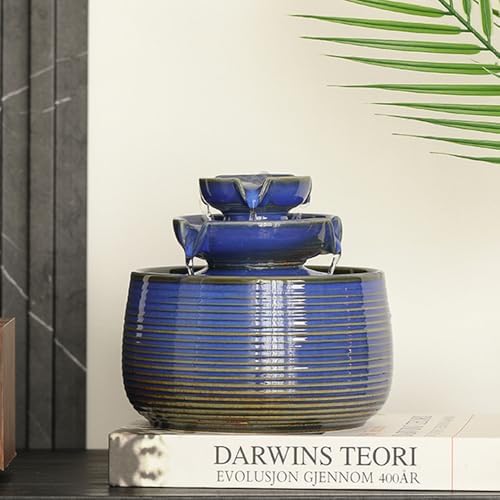Outdoor Indoor Water Feature Fountain Waterfall Tabletop Mini Ceramic Garden Fountain Blue A171
