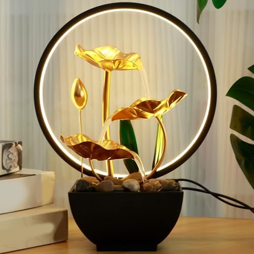 USB Powered Tabletop Water Fountain with LED Lights and Natural Rocks
