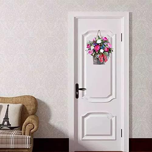 FQQWEE Colorful Peony Wreath Door Hanging Decor