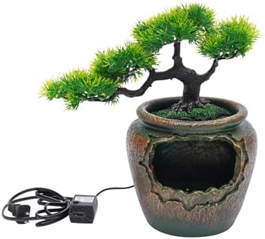 Tabletop Fountain with LED Light and Pine Decoration