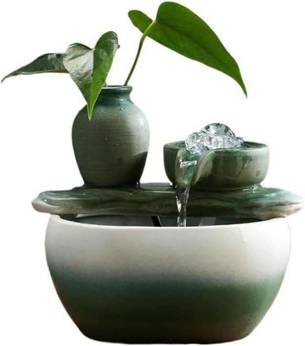 Green Tabletop Water Fountain for Home or Office Decor