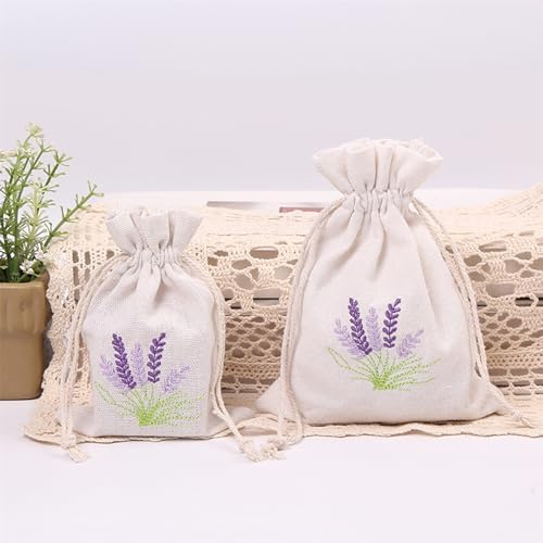 Set of 10 Cotton Linen Scented Drawstring Bags for Jewelry Storage